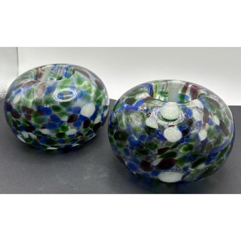 Vintage Handblown Glass Votive Candle Holder Set Of 2